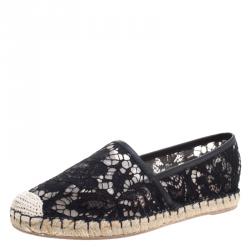 Pre Owned Valentino Black Lace and Leather Espadrilles Size 40