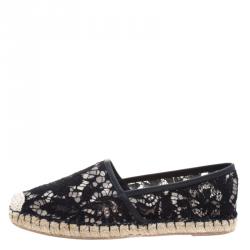 Pre Owned Valentino Black Lace and Leather Espadrilles Size 40