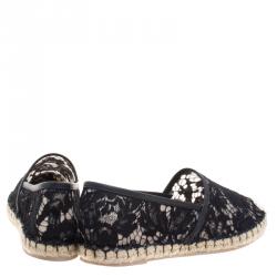 Pre Owned Valentino Black Lace and Leather Espadrilles Size 40