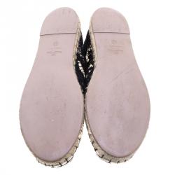 Pre Owned Valentino Black Lace and Leather Espadrilles Size 40