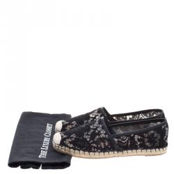 Pre Owned Valentino Black Lace and Leather Espadrilles Size 40