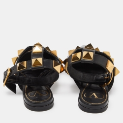 Pre Owned Valentino Black Leather Roman Stud Flat Sandals Size 38.5