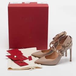 Pre Owned Valentino Dusty Pink Leather Rockstud Ankle Wrap Pointed Toe Pumps Size 38