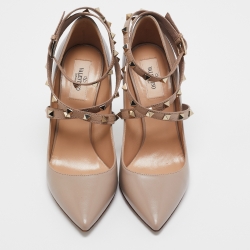 Pre Owned Valentino Dusty Pink Leather Rockstud Ankle Wrap Pointed Toe Pumps Size 38