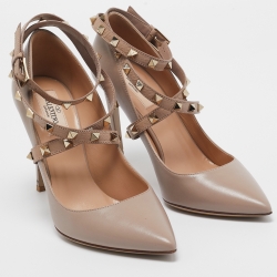 Pre Owned Valentino Dusty Pink Leather Rockstud Ankle Wrap Pointed Toe Pumps Size 38
