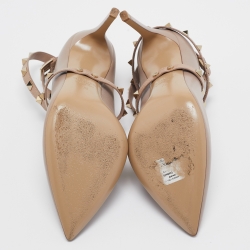 Pre Owned Valentino Dusty Pink Leather Rockstud Ankle Wrap Pointed Toe Pumps Size 38