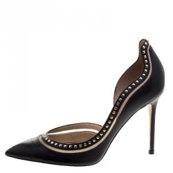 Pre Owned Valentino Black Studded Leather D'orsay Pumps Size 38.5