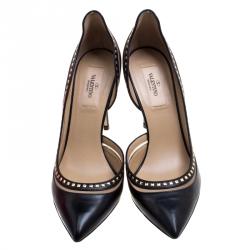 Pre Owned Valentino Black Studded Leather D'orsay Pumps Size 38.5