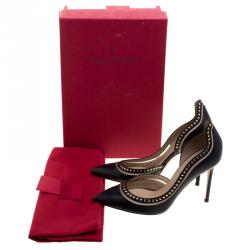 Pre Owned Valentino Black Studded Leather D'orsay Pumps Size 38.5