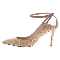 Pre Owned Valentino Beige Suede Studded Ankle Strap Sandals Size 39