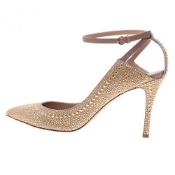 Pre Owned Valentino Beige Suede Studded Ankle Strap Sandals Size 39