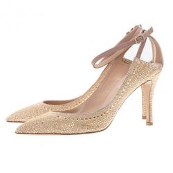 Pre Owned Valentino Beige Suede Studded Ankle Strap Sandals Size 39