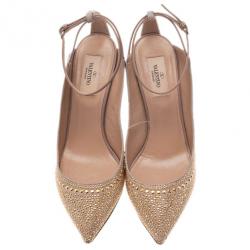 Pre Owned Valentino Beige Suede Studded Ankle Strap Sandals Size 39