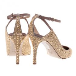 Pre Owned Valentino Beige Suede Studded Ankle Strap Sandals Size 39