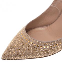 Pre Owned Valentino Beige Suede Studded Ankle Strap Sandals Size 39