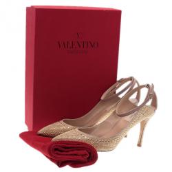 Pre Owned Valentino Beige Suede Studded Ankle Strap Sandals Size 39