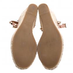 Pre Owned Valentino Blush Pink Leather Rockstud Ankle Strap Wedge Espadrille Sandals Size 37