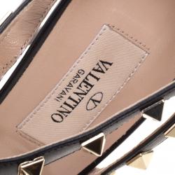 Pre Owned Valentino Black Leather and Printed Calfhair Rockstud Sandals Size 39.5