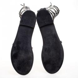 Pre Owned Valentino Black Leather Knee- High Rockstud Gladiator Sandals Size 40