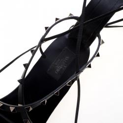 Pre Owned Valentino Black Leather Knee- High Rockstud Gladiator Sandals Size 40