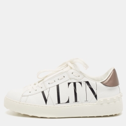 Pre Owned Valentino White Leather VLTN Open Sneakers Size 36.5