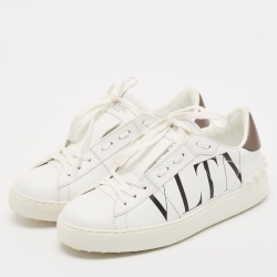Pre Owned Valentino White Leather VLTN Open Sneakers Size 36.5