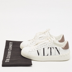 Pre Owned Valentino White Leather VLTN Open Sneakers Size 36.5