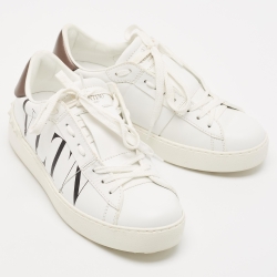Pre Owned Valentino White Leather VLTN Open Sneakers Size 36.5