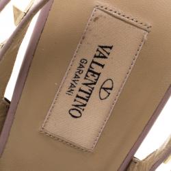 Pre Owned Valentino Black and Beige Patent Leather Rockstud Ankle Strap Sandals Size 40