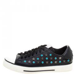 Pre Owned Valentino Black Leather Star Studded Low Top Sneakers Size 40