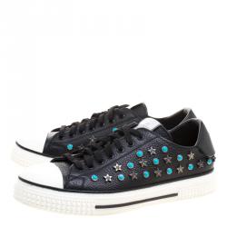 Pre Owned Valentino Black Leather Star Studded Low Top Sneakers Size 40