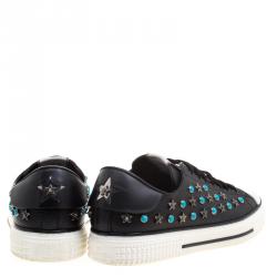 Pre Owned Valentino Black Leather Star Studded Low Top Sneakers Size 40
