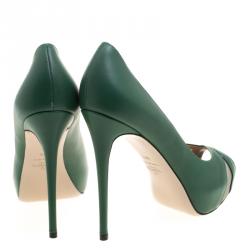 Pre Owned Valentino Pop Green Leather Peep Toe Pumps Size 38.5