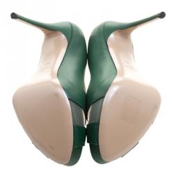 Pre Owned Valentino Pop Green Leather Peep Toe Pumps Size 38.5