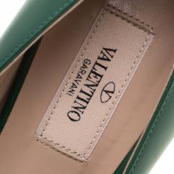Pre Owned Valentino Pop Green Leather Peep Toe Pumps Size 38.5