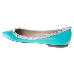 Pre Owned Valentino Turquoise Leather Rockstud Ballet Flats Size 40