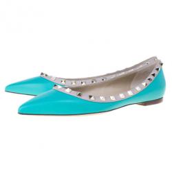 Pre Owned Valentino Turquoise Leather Rockstud Ballet Flats Size 40