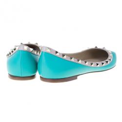 Pre Owned Valentino Turquoise Leather Rockstud Ballet Flats Size 40