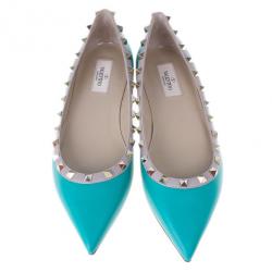 Pre Owned Valentino Turquoise Leather Rockstud Ballet Flats Size 40