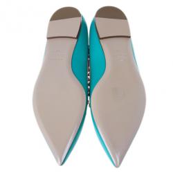Pre Owned Valentino Turquoise Leather Rockstud Ballet Flats Size 40