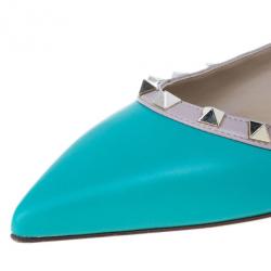 Pre Owned Valentino Turquoise Leather Rockstud Ballet Flats Size 40