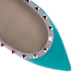Pre Owned Valentino Turquoise Leather Rockstud Ballet Flats Size 40