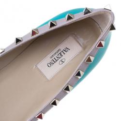 Pre Owned Valentino Turquoise Leather Rockstud Ballet Flats Size 40