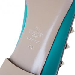 Pre Owned Valentino Turquoise Leather Rockstud Ballet Flats Size 40