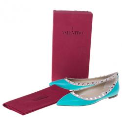 Pre Owned Valentino Turquoise Leather Rockstud Ballet Flats Size 40