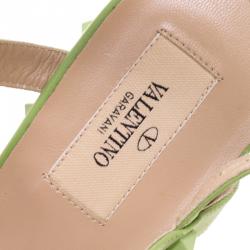 Pre Owned Valentino Lime Green Leather Rockstud T Strap Espadrille Wedges Size 39.5