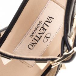 Pre Owned Valentino Black Leather Rockstud Ankle Strap Sandals Size 38.5