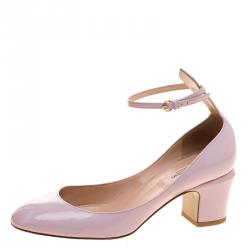 Pre Owned Valentino Blush Pink Patent Leather Tango Ankle Strap Pumps Size 36.5