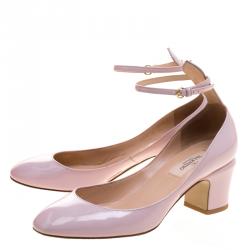 Pre Owned Valentino Blush Pink Patent Leather Tango Ankle Strap Pumps Size 36.5