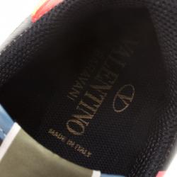 Pre Owned Valentino Multicolor Camouflage Leather and Suede Hawaiian Couture Rockrunner Sneakers Size 39